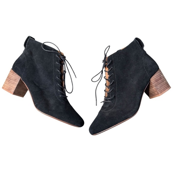 Madewell Emilia Black Suede Lace Up Block Heeled Casual Booties Women’s 8.5